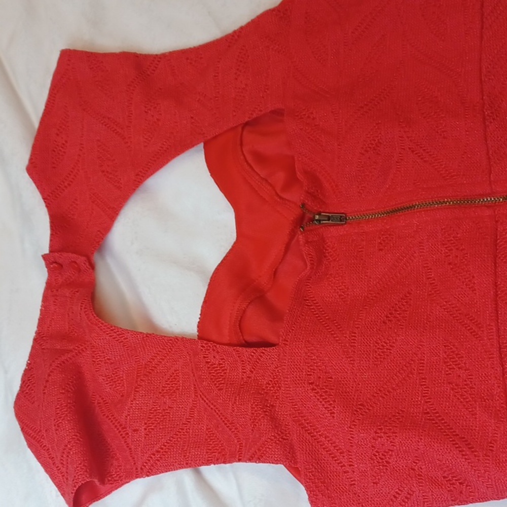 Y2K DressT Orange Lace Skater Dress Lined Bow Back Night Out 12 - Picture 7 of 13